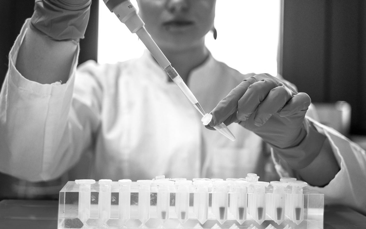 A scientist working with lab samples
